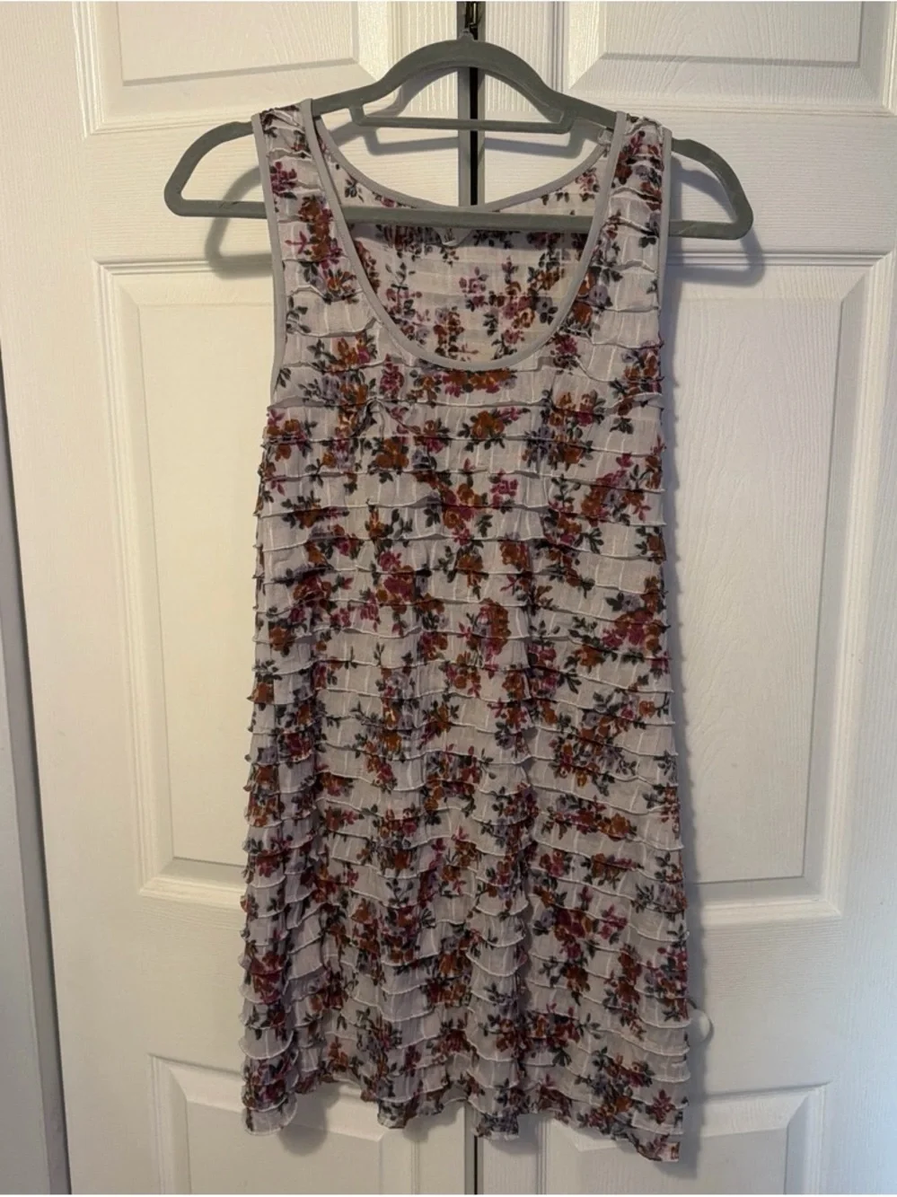 Free People Floral Ruffle Tank Dress in Ivory with Rust and Mauve